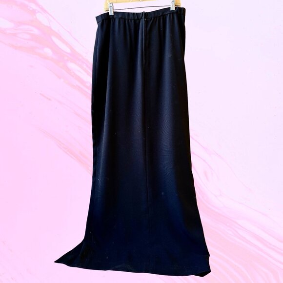 Vintage 80's Long Maxi Black Skirt Made in Hong Kong Deep Slit Lined Womens 12 - Picture 10 of 14